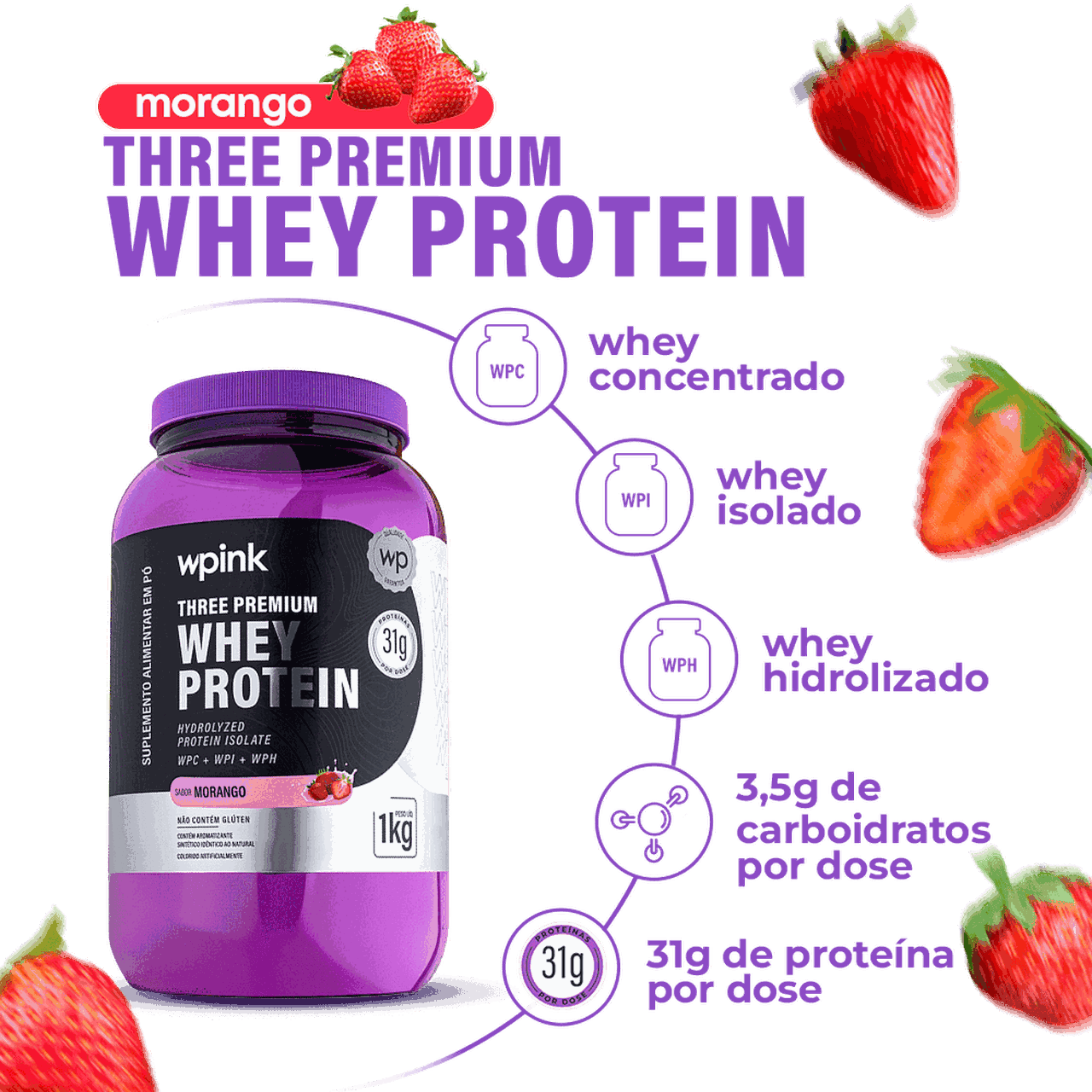 three premium whey protein morango 3W - (1kg) - wp